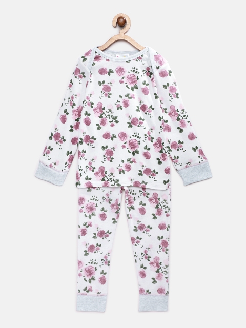 

Eimoie Girls Off-White & Pink Printed Night Suit 2390_OFWHT