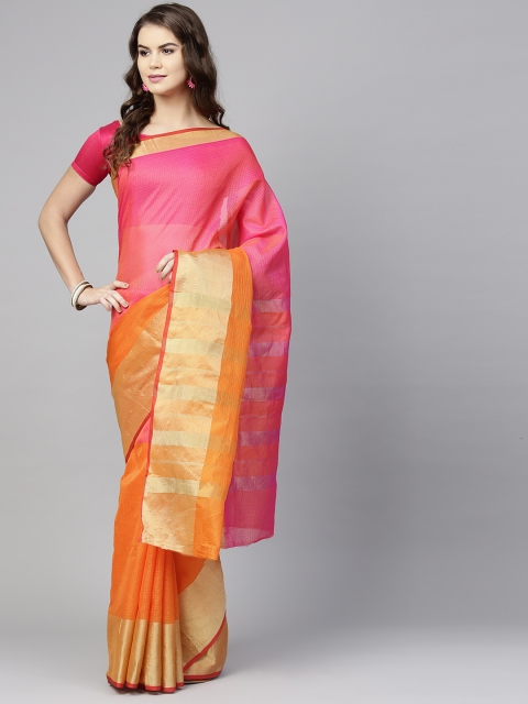 

Saree mall Orange & Pink Colourblocked Banarasi Saree