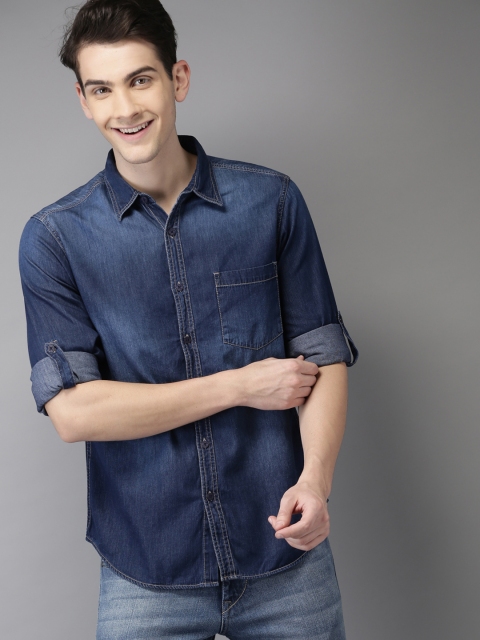 

HERE&NOW Men Navy Blue Regular Fit Faded Casual Shirt