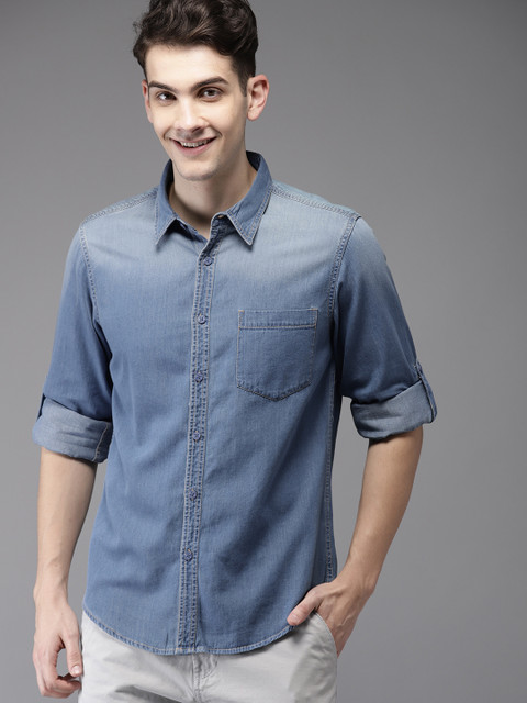 

HERE&NOW Men Blue Regular Fit Faded Denim Casual Shirt