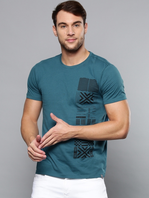 

Louis Philippe Jeans Men Teal Printed Round Neck T-shirt