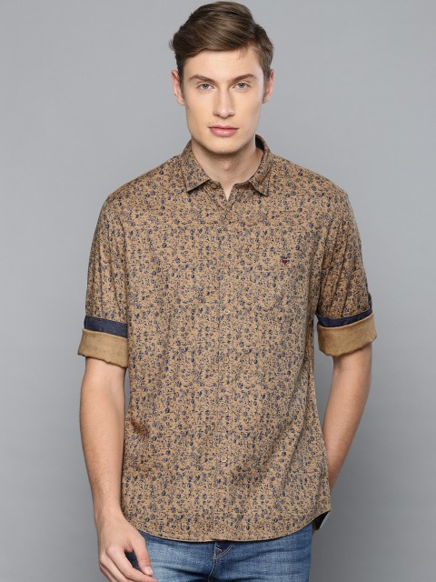 

Louis Philippe Jeans Men Khaki & Navy Blue Slim Fit Printed Casual Shirt
