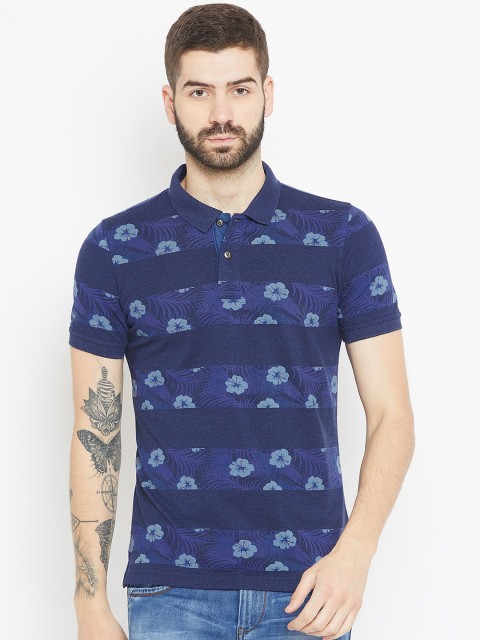 

Louis Philippe Jeans Men Navy Blue Striped Polo Collar T-shirt