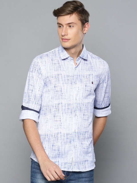 

Louis Philippe Jeans Men White & Blue Super Slim Fit Printed Casual Shirt