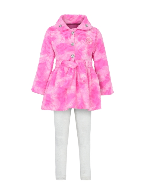 

Aarika Girls Pink & Off-White Floral Print Coat with Leggings