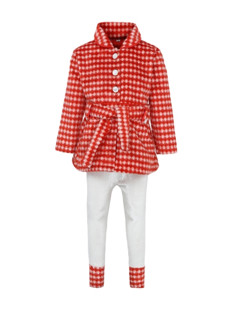 

Aarika Girls Red & White Checked Coat with Leggings