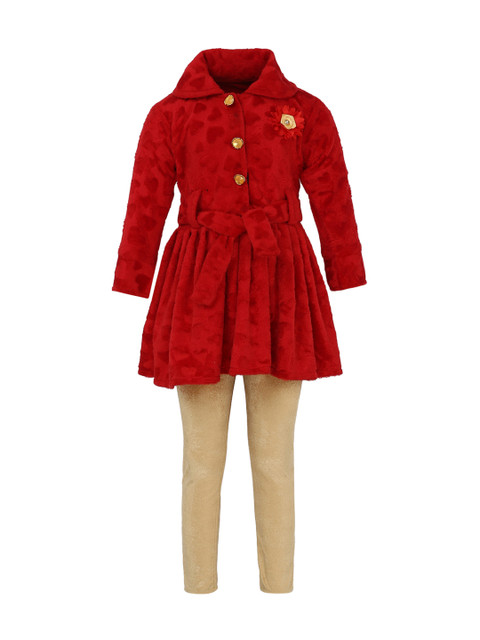 

Aarika Girls Red & Yellow Printed Coat with Leggings