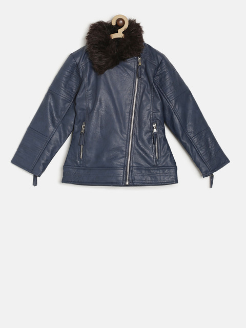 

Okane Girls Navy Blue Solid Tailored Jacket