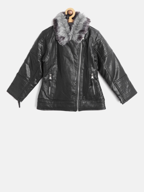 

Okane Girls Black Solid Biker Jacket