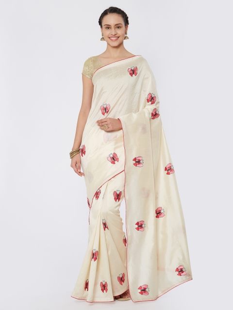 

Kvsfab Cream-Coloured Embroidered Silk Blend Saree
