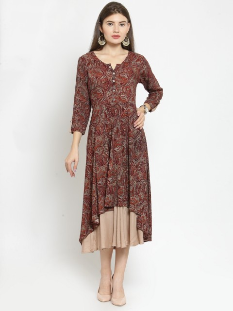 

Kvsfab Women Maroon & Beige Printed A-Line Kurta
