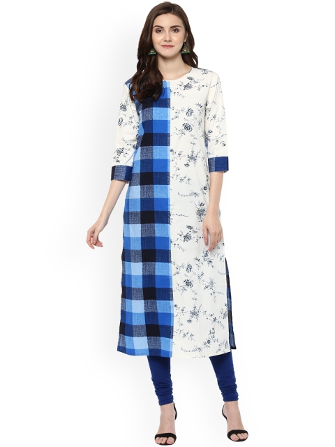 

La Firangi Women Blue & White Printed Straight Kurta