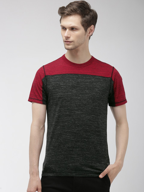 

Aeropostale Men Red & Charcoal Grey Colourblocked Round Neck T-shirt