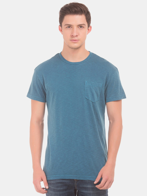 

Aeropostale Men Teal Blue Solid Round Neck T-shirt