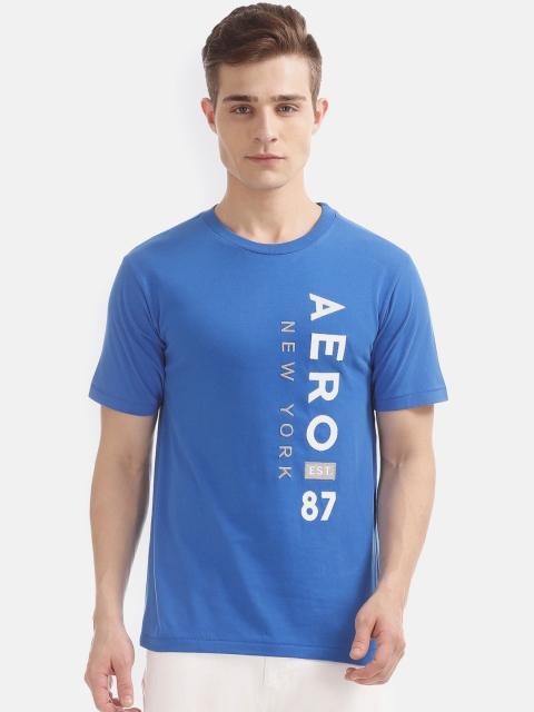 

Aeropostale Men Blue Self Design Round Neck Slim Fit Pure Cotton T-shirt