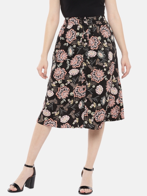 

promod Women Black Floral Printed A-Line Skirt