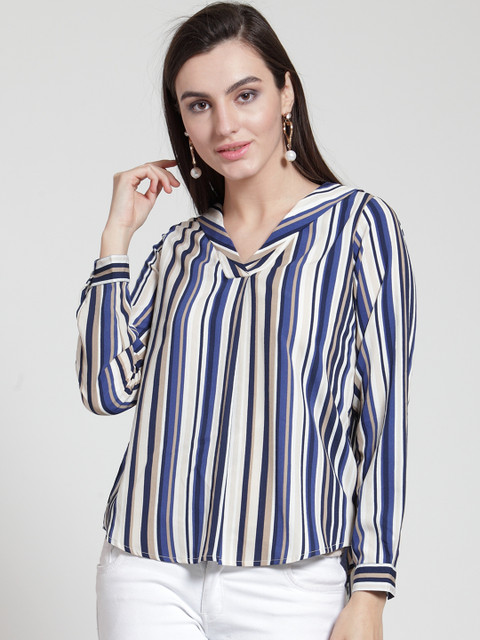 

plusS Women Multicoloured Striped High-Low Top, Multi