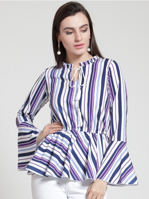 

plusS Women Multicoloured Striped Peplum Top, Multi