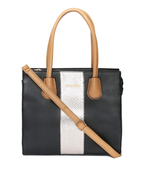 

Addons Black & Silver-Toned Colourblocked Shoulder Bag