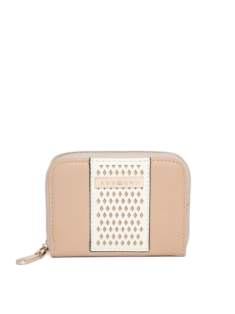 

Addons Women Beige Solid Zip Around Wallet with Cut Out Detail