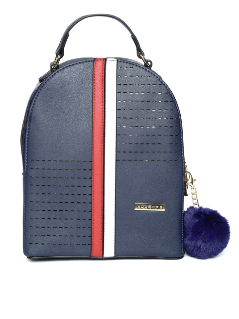 

Addons Women Navy Blue Cut-Outs Backpack with Striped Detail