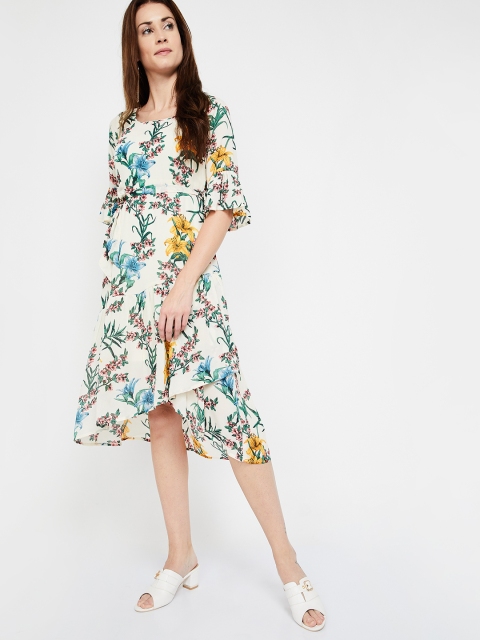 

CODE by Lifestyle Women Printed Off-White Fit and Flare Dress