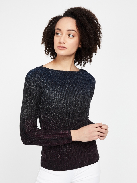 

CODE by Lifestyle Women Burgundy & Navy Blue Self Design Sweater