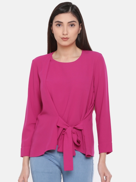 

CODE by Lifestyle Women Fuchsia Pink Solid Tie-Up Top