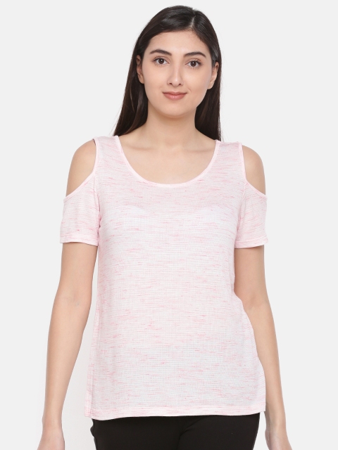 

Fame Forever by Lifestyle Women Pink & Off White Solid Cold-Shoulder Top