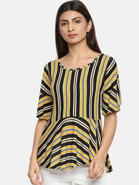 

CODE by Lifestyle Women Yellow & Black Striped Peplum Top