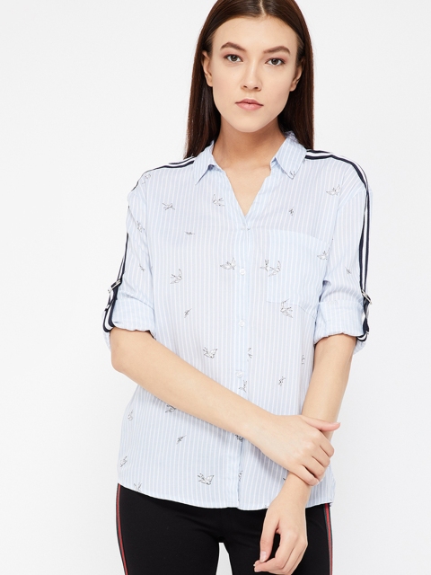 

Fame Forever by Lifestyle Women Blue & White Regular Fit Striped Casual Shirt