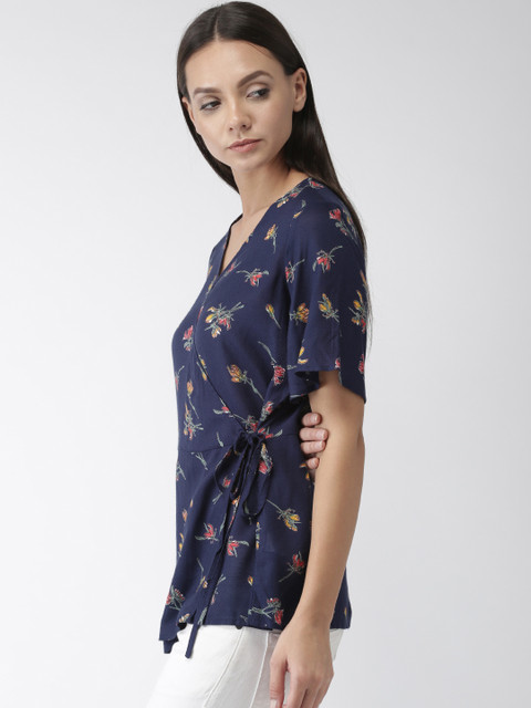 

Bossini Women Navy Blue Printed Wrap Top