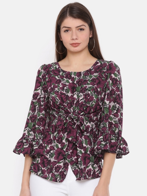 

CODE by Lifestyle Women Purple Printed Tie-Up Top