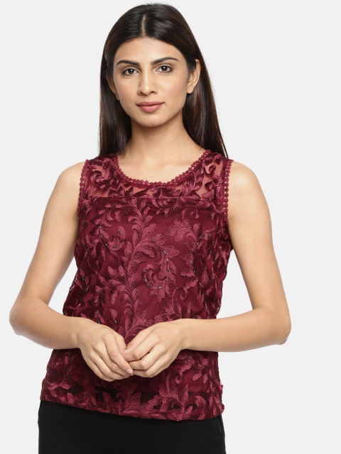 

CODE by Lifestyle Women Maroon Self Design Embellished Top