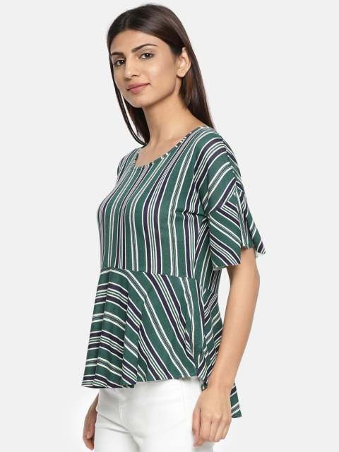 

CODE by Lifestyle Women Green & Navy Blue Striped Peplum Top