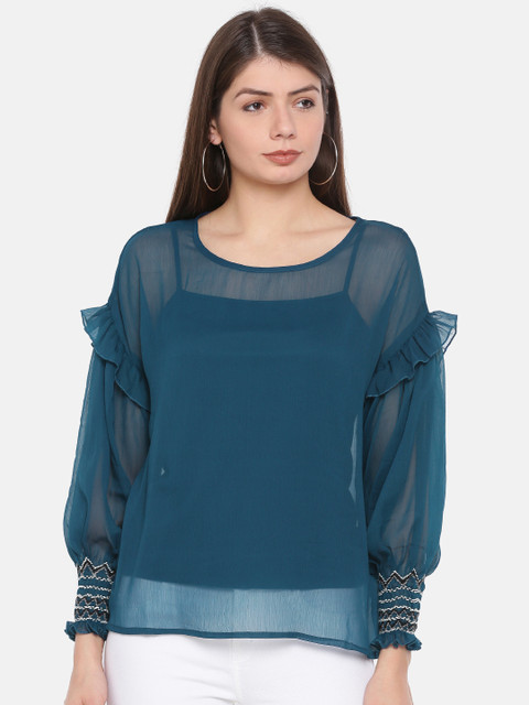 

CODE by Lifestyle Women Teal Blue Solid Top