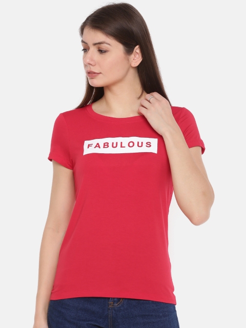 

Fame Forever by Lifestyle Women Red Printed Round Neck T-shirt