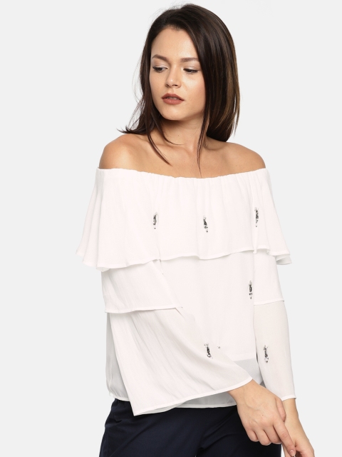 

CODE by Lifestyle Women White Solid Off Shoulder Top