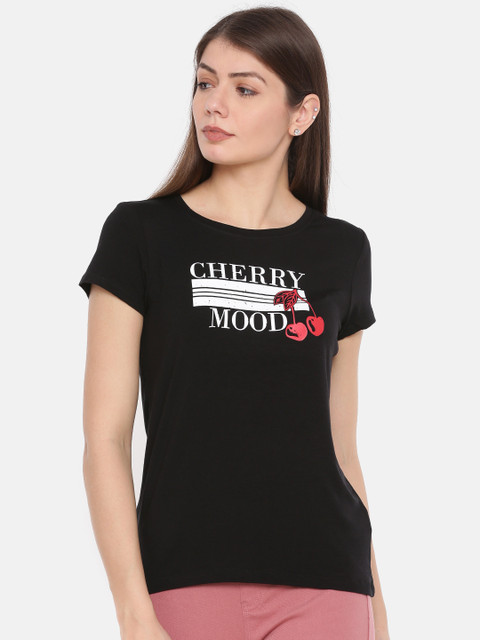 

Fame Forever by Lifestyle Women Black Printed Round Neck T-shirt