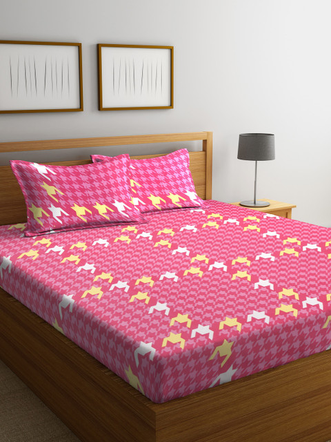 

CORE Designed by SPACES Pink Flat 104 TC Cotton 1 Queen Bedsheet with 2 Pillow Covers