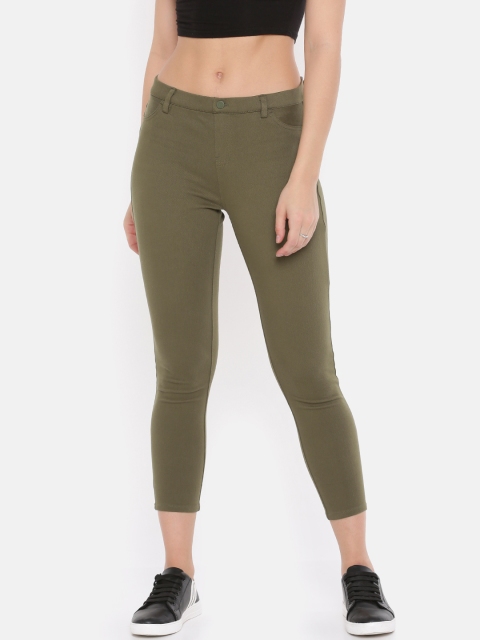 

Fame Forever by Lifestyle Women Olive Solid Cropped Jeggings