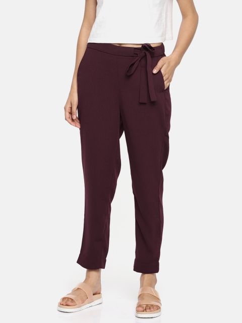 

CODE by Lifestyle Women Burgundy Regular Fit Solid Regular Trousers