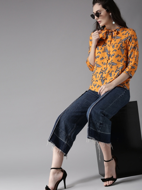 

Moda Rapido Women Mustard Yellow Printed Top