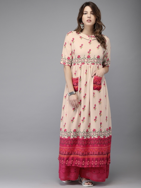 

HERE&NOW Women Beige Printed A-Line Kurta