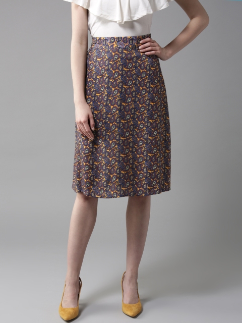 

Moda Rapido Women Mustard Yellow & Blue Printed A-Line Skirt