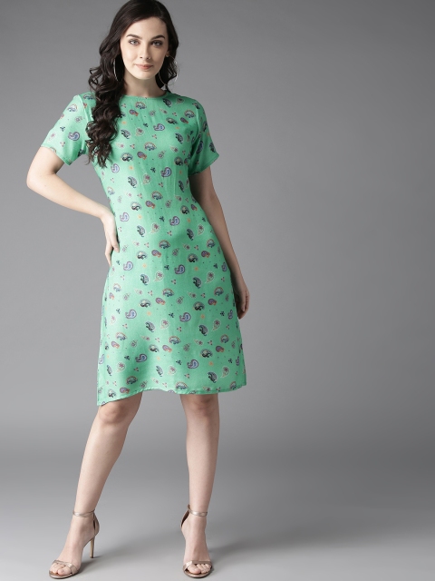 

Moda Rapido Women Green Printed A-Line Dress