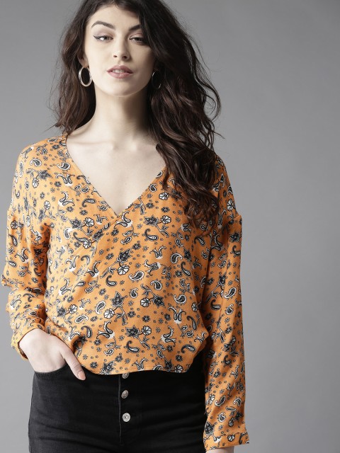 

Moda Rapido Women Orange & Black Printed Wrap Top