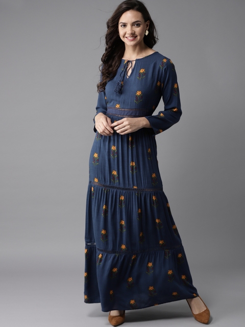 

HERE&NOW Women Navy Blue Printed Maxi Dress