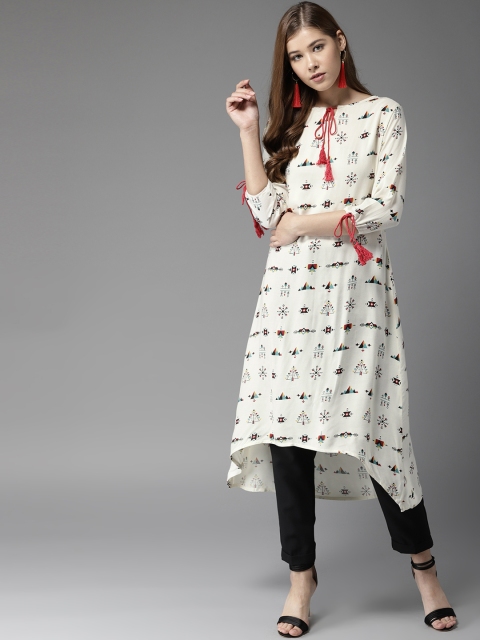 

HERE&NOW Women White & Black Printed A-Line Kurta