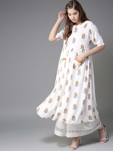 

HERE&NOW Women White Floral Print A-Line Kurta